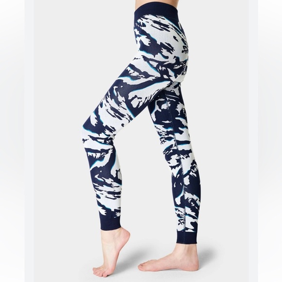 SWEATY BETTY Peaks Ski Base Layer Leggings Blue Peaks Jacquard Size M NEW - Picture 5 of 7